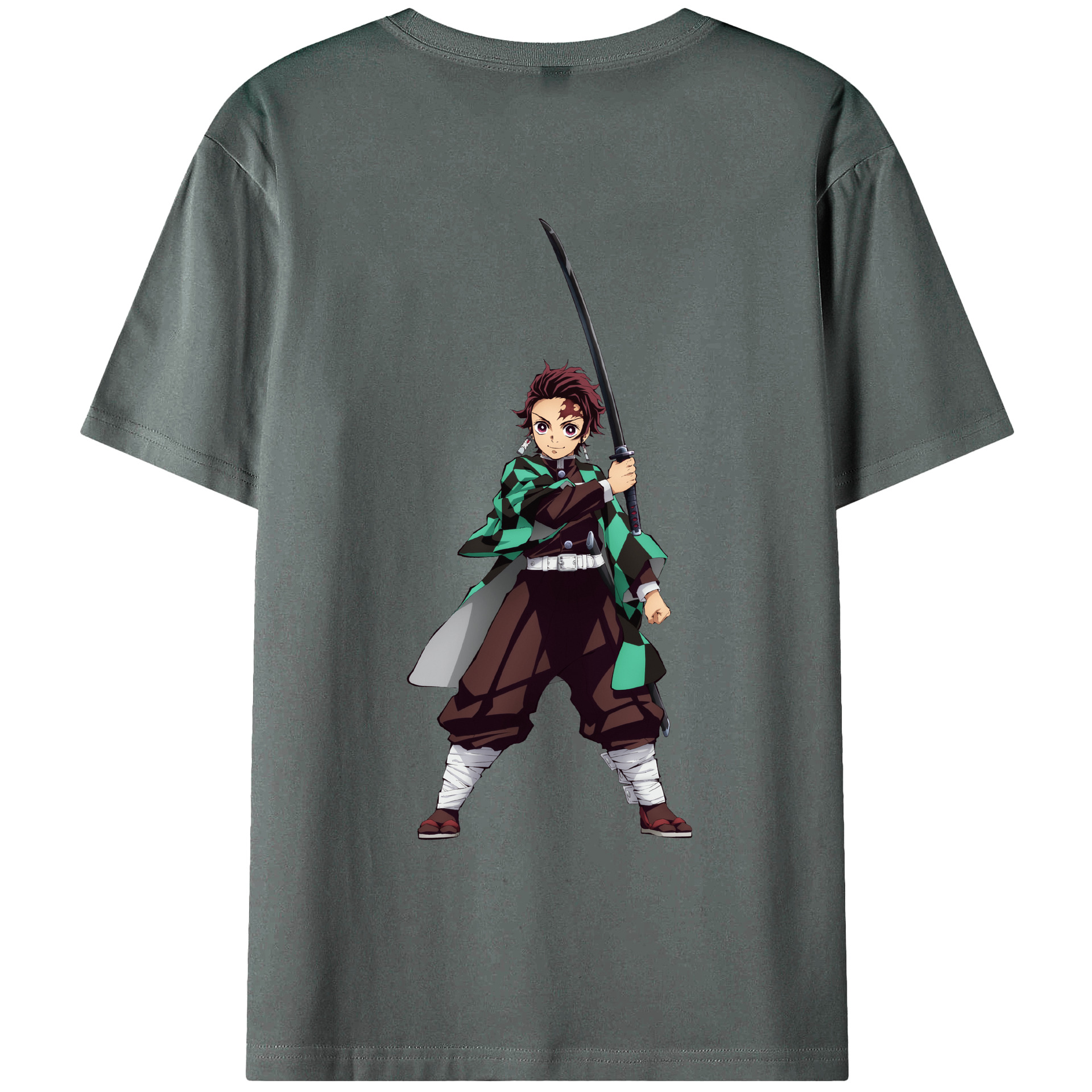 （画像用） 鬼滅の刃 竈門 炭治郎／かまど たんじろう Kamado Tanjirou 綿100％ メンズ半袖Tシャツ（バックプリント） 通気性